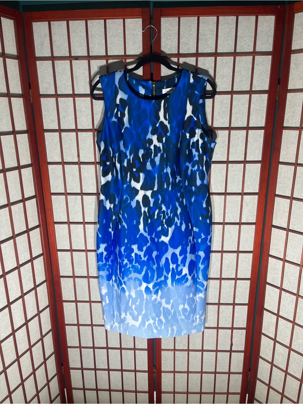 Calvin Klein Blue, White & Black Abstract Print Sheath Dress